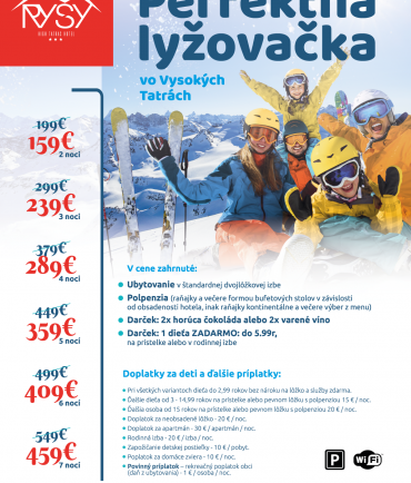 Perfect skiing at High Tatras at hotel RYSY (2.1.-31.3.2022)